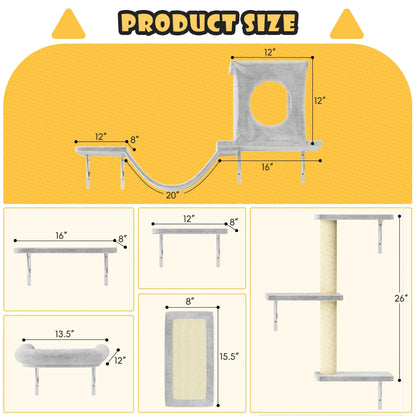 6-Piece Wall-Mounted Cat Climbing Set (Includes Cat Bed, Scratching Post, Cat Bridge, and Toys)