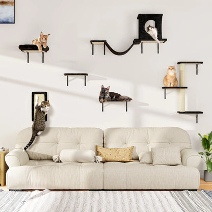 6-Piece Wall-Mounted Cat Climbing Set (Includes Cat Bed, Scratching Post, Cat Bridge, and Toys)