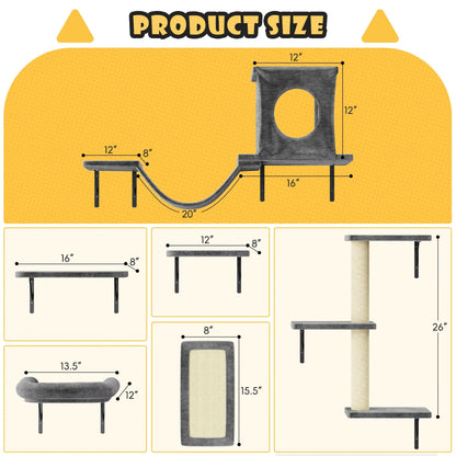 6-Piece Wall-Mounted Cat Climbing Set (Includes Cat Bed, Scratching Post, Cat Bridge, and Toys)