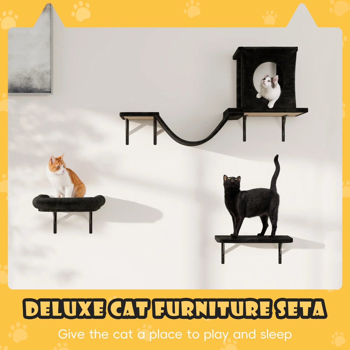 6-Piece Wall-Mounted Cat Climbing Set (Includes Cat Bed, Scratching Post, Cat Bridge, and Toys)