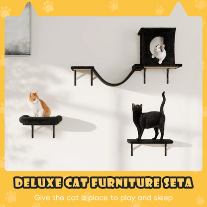 6-Piece Wall-Mounted Cat Climbing Set (Includes Cat Bed, Scratching Post, Cat Bridge, and Toys)
