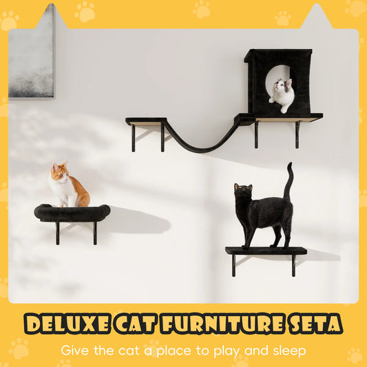 6-Piece Wall-Mounted Cat Climbing Set (Includes Cat Bed, Scratching Post, Cat Bridge, and Toys)