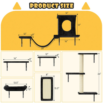 6-Piece Wall-Mounted Cat Climbing Set (Includes Cat Bed, Scratching Post, Cat Bridge, and Toys)
